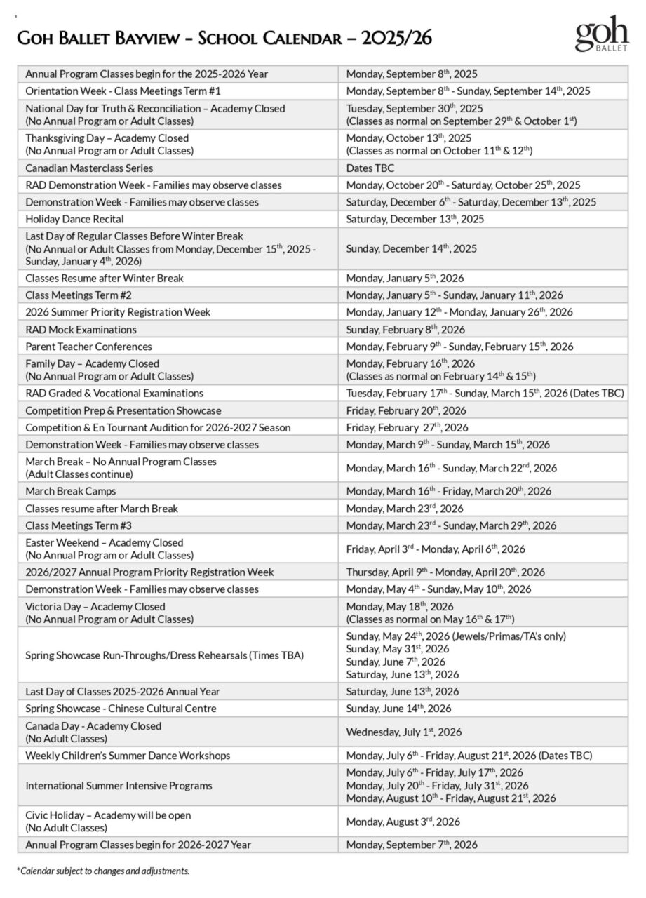 Toronto Annual School Calendar - 2025/26