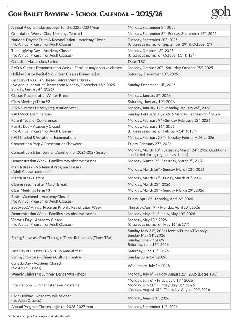 Toronto Annual School Calendar - 2025/26